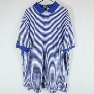 SALE///// Polo by Ralph Lauren ポロラルフローレン ボーダー 半袖 ポロシャツ 鹿の子 刺?ロゴ ポニー ブルー ( メンズ XXL ) N0872