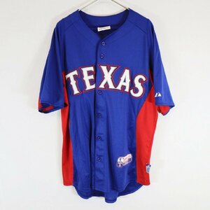 SALE///// majestic MLB テキサス・レンジャーズ 半袖 ベースボール シャツ プロチーム 野球 スポーツ ブルー ( メンズ M ) N2573