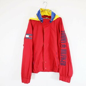 SALE///// 90s TOMMY HILFIGER トミーヒルフィガー ナイロンジャケット アメカジ アウター 防寒 レッド ( メンズ L ) N2751