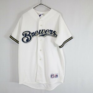 SALE///// majestic MLB ミルウォーキーブルワーズ 半袖 ベースボールシャツ プロチーム 野球 ホワイト ( メンズ M ) N2839