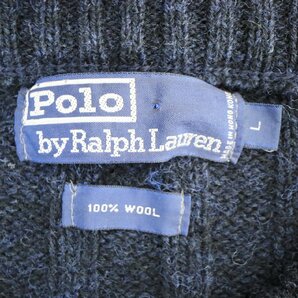 SALE///// Polo by Ralph Lauren ラルフローレン ウールニット セーター 丸首 クルーネック アメカジ ネイビー ( メンズ L ) N3142の画像6