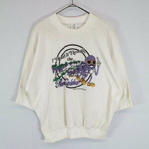 SALE///// 80s USA製 グラフィック プリント 長袖 Ｔシャツ ドルマンスリーブ 袖裾リブ ホワイト ( レディース XL ) N4751