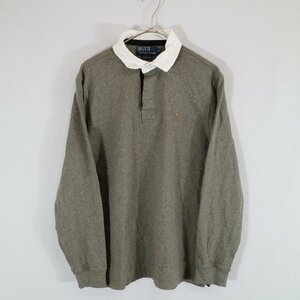 SALE///// POLO RALPH LAUREN ラルフローレン ラガーシャツ アメカジ ハーフボタン ロングスリーブ グレー ( メンズ M ) N4692