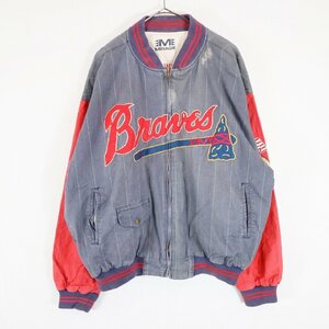 SALE///// 90s MLB アトランタ・ブレーブス リバーシブル スタジアムジャンパー プロチーム 野球 スポーツ ネイビー ( メンズ L ) Ｎ4947