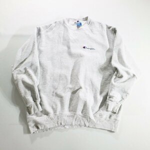 SALE///// F□90年代 Champion チャンピオン ロゴ刺繍 長袖 スウェットシャツ トレーナー 丸首 グレー (XXL) 大きいサイズ k4323