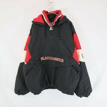 SALE///// STARTER NHL シカゴ・ブラックホークス アノラックパーカー アイスホッケー スポーツ ブラック ( メンズ XL ) N4300_画像1