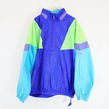 SALE///// 90s NIKE ナイキ アノラックパーカー プルオーバー スウォッシュ マルチカラー アウター スポーツ ブルー ( メンズ M ) M9773_画像1