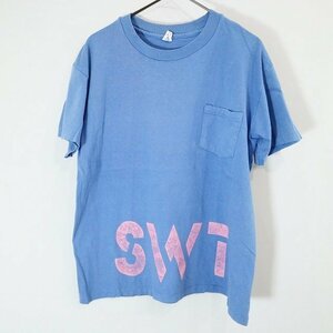 SALE///// 80s USA製 Champion チャンピオン SWAT 半袖 プリントTシャツ 胸ポケ 文字 シングルステッチ ライトブルー ( メンズ L ) M9766