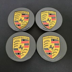 ポルシェ センターキャップ 76mm ブラック ゴールド 保護フィルム付き 4個セット 新品未使用 送料無料 Porsche