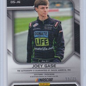 2018 panini prizm ジョーイ ゲイス 直筆サインカード joey gase レーシングドライバー モータースポーツ nascar オートグラフ F1の画像2