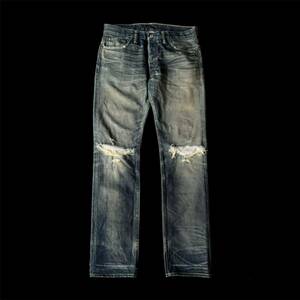 RRL Low Straight Distressed Jeans Denim Pants made in USA 31×32 ダブルアールエル ダメージ加工 デニムパンツ ダーメジジーンズ