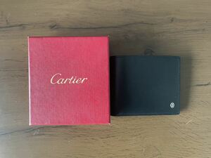 極美品カルティエ 二つ折り財布 中古 黒 ブラック ブランド Cartier 折りたたみ財布 サイフ 