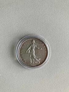 銀貨　フランス　5フラン　1960年　種をまく女性　コインカプセル保管品