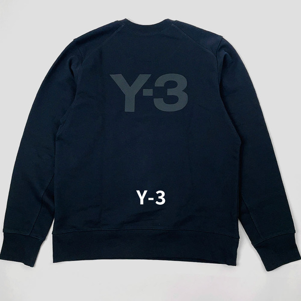 美品 Y-3 ワイスリー バックロゴ クールネック スウェット 長袖 クールネックシャツ L 黒 ブラック メンズ