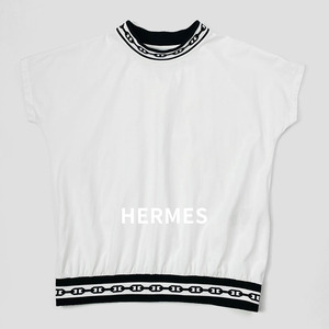 HERMES エルメス Chaine d'ancre シェーヌダンクル コットン 半袖 ネックロゴ Tシャツ 38 S ホワイト ブラック