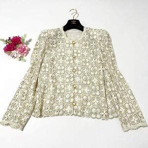 Genetamant no color jacket total race embroidery floral print gorgeous Gold pearl button made in Japan 13 number 