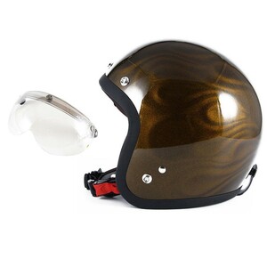 72JAM ジェットヘルメット&シールドセット GHOST FLAME - ゴールド フリーサイズ:57-60cm未満 +開閉式シールド APS-02 JG-15