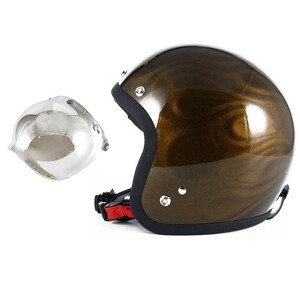 72JAM ジェットヘルメット&シールドセット GHOST FLAME - ゴールド フリーサイズ:57-60cm未満 +開閉式シールド JCBN-02 JG-15