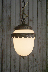  antique small size milk glass hanging lowering lamp [alm-444] hanging in dust real hanging lowering display light indirect lighting Vintage USA