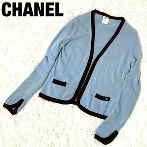  Chanel cardigan light blue Brown 42 cashmere 100%