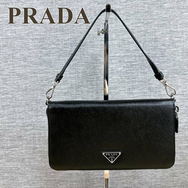 プラダ PRADA ラウンドファスナー長財布 オーガナイザー 三角プレート 2ML051 ブラック サフィアーノレザー