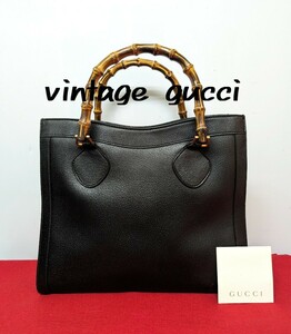  beautiful goods ultimate rare!Gucci bamboo leather handbag tote bag black 