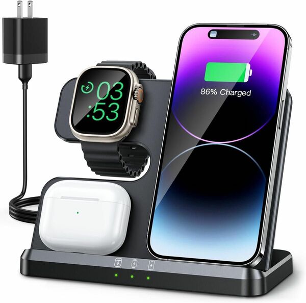 ワイヤレス充電器3in1アップルウォッチ充電器同時にiPhone/Apple Watch/AirPods に対応 