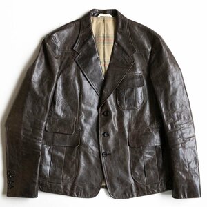 【雰囲気抜群】 PAUL SMITH COLLECTION【カウ レザー テーラード　ジャケット】Ｌ ブラウン ポールスミス 3B 牛革 u2402096