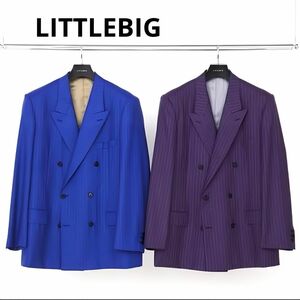 【希少】 LITTLEBIG リトルビッグ ダブルブレストジャケット ストライプ ブルー テーラードジャケット 背抜き