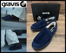 送無 G② 新品 GRAVIS グラビス 20AW 25231 ZIMMER ジマー 太畝 コーデュロイ ファー スリッポン ローファー スニーカー 紺 ネイビー 26.5_画像1