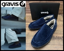 送無 G② 新品 GRAVIS グラビス 20AW 25231 ZIMMER ジマー 太畝 コーデュロイ ファー スリッポン ローファー スニーカー 紺 ネイビー 27.0_画像1