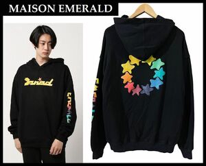 送料無料 G② MAISON EMERALD メゾンエメラルド COLORFUL STAR HOODIE カラフル スター プルオーバー スウェット フーディー パーカー 黒 L