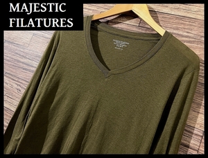 送無 G② パリジェンヌ御用達 MAJESTIC FILATURES マジェスティック フィラチュール 長袖 コットン カシミヤ Vネック Tシャツ カットソー 1