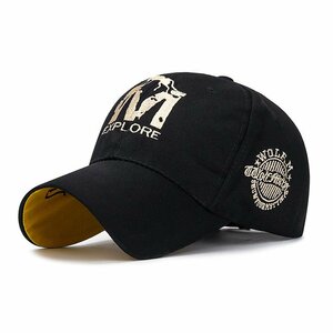 帽子 メンズ キャップ ぼうし 野球帽ハット男女兼用 ストリート 大きいサイズ ゴルフ キャップ コットン 3D刺繍-ブラック+ゴールド