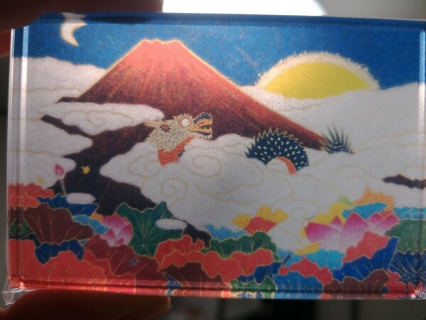 武宮 秀鵬　絵画　アート　グラス　日月富士雲龍図　the sun and the moon lines Fuji Mountain Dragon　art