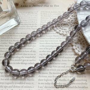  necklace long 68cm gray smoked large sphere ball silver *Vintage jewelry accessoriesk0172