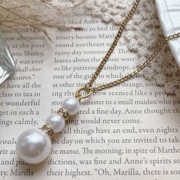 ネックレス パール ゴールド ストーン チェーン ショート フォーマル カジュアル両用 軽量☆Vintage jewelry accessoriesk0176