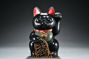 【善古堂】某有名収集家買取品 昭和時代 招き猫 高さ27CM 陶瓷器 金運 時代物 中古品 インテリア0105-2　