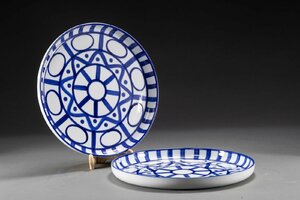 【善古堂】某有名収集家買取品 西洋食器 時代物 DANSK 染付き皿二客 骨董品 古美術0210-25　