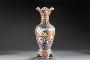 【善古堂】某有名収集家買取品 時代物 古九谷焼 金襴手 花卉壺55.5CM 花瓶 花入 インテリア 骨董品 古美術0216-28