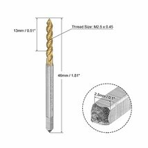 螺旋フルートねじ切りタップ M2.5 x 0.45メトリック HSS (高速度鋼) チタンメッキ 小ねじタップ 3フルートタッピングツール_画像2