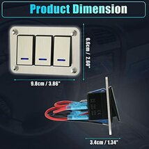 3ギャングロッカースイッチパネル 5ピン オンオフ 配線済みトグルスイッチコントロール 防水 アルミニウム合金 ブルーLEDライト_画像5