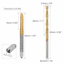 タップ＆ドリルビットセット 6-32 UNC ストレートフルートスレッドタップと1/9”（2.8mm）ねじれドリルビット チタンコーティング_画像2