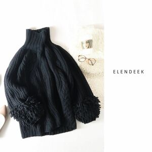 2.6万☆エレンディーク ELENDEEK☆ウール混 オーバーサイズ ケーブルバードニット フリーサイズ☆C-K0936