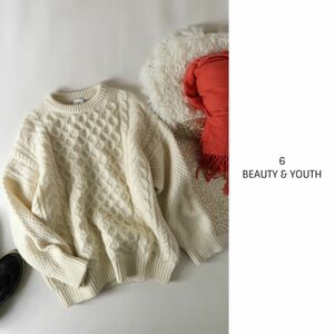 2.8万☆ロク 6/BEAUTY & YOUTH☆ウール100％ オーバーサイズ ライトケーブルニット 36サイズ☆C-K 0607