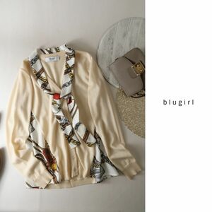 超美品☆アンナモリナーリ/blugirl☆イタリア製☆スカーフ柄 ボウタイカーディガン イタリア42サイズ☆A-O 1302