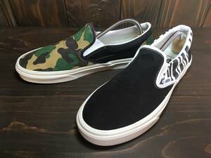 ★VANS バンズ US企画 slip on スリッポン ミスマッチ 黒 白 モノトーン 迷彩 カモフラ 27.5cm 美品 Used 検 SK8 オールドスクール ERA