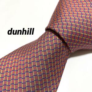 送料無料　美品　ダンヒル　dunhill ネクタイ シルク100％ チェック柄 ピンク　絹　総柄　ビジネススーツ　ハイブランド　