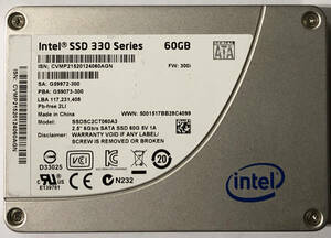 INTEL社製 SSDS2CT060A3 60GB SATA接続 9.5mm厚 ジャンク品(1604) 送料無料