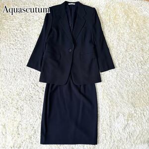 Aquascutum フォーマル 1つボタン スカート スーツ セットアップ 黒 ブラック アクアスキュータム テーラードジャケット 冠婚葬祭